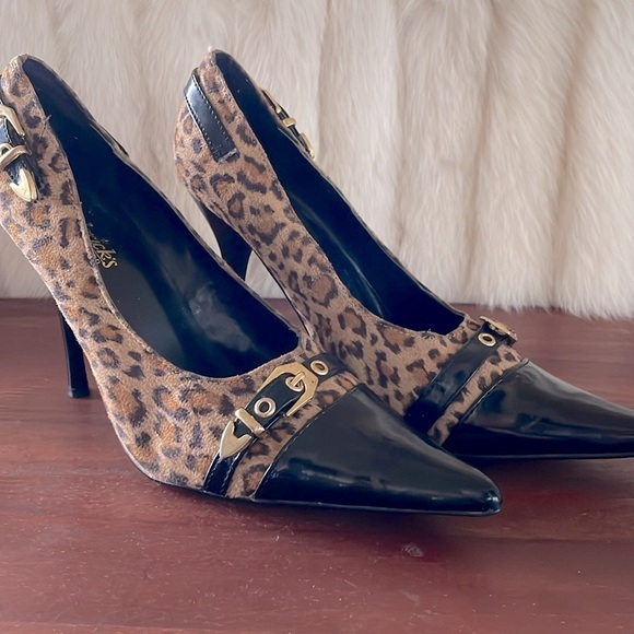 Frederick’s of Hollywood Animal Print Stiletto Heels Leopard Black Patent Sz 7.5 - Picture 13 of 13